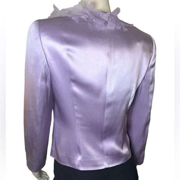 Escada Formal Lilac Silk Jacket w/Chiffon Floral Detail Worn Once Size 30 - Picture 4 of 7
